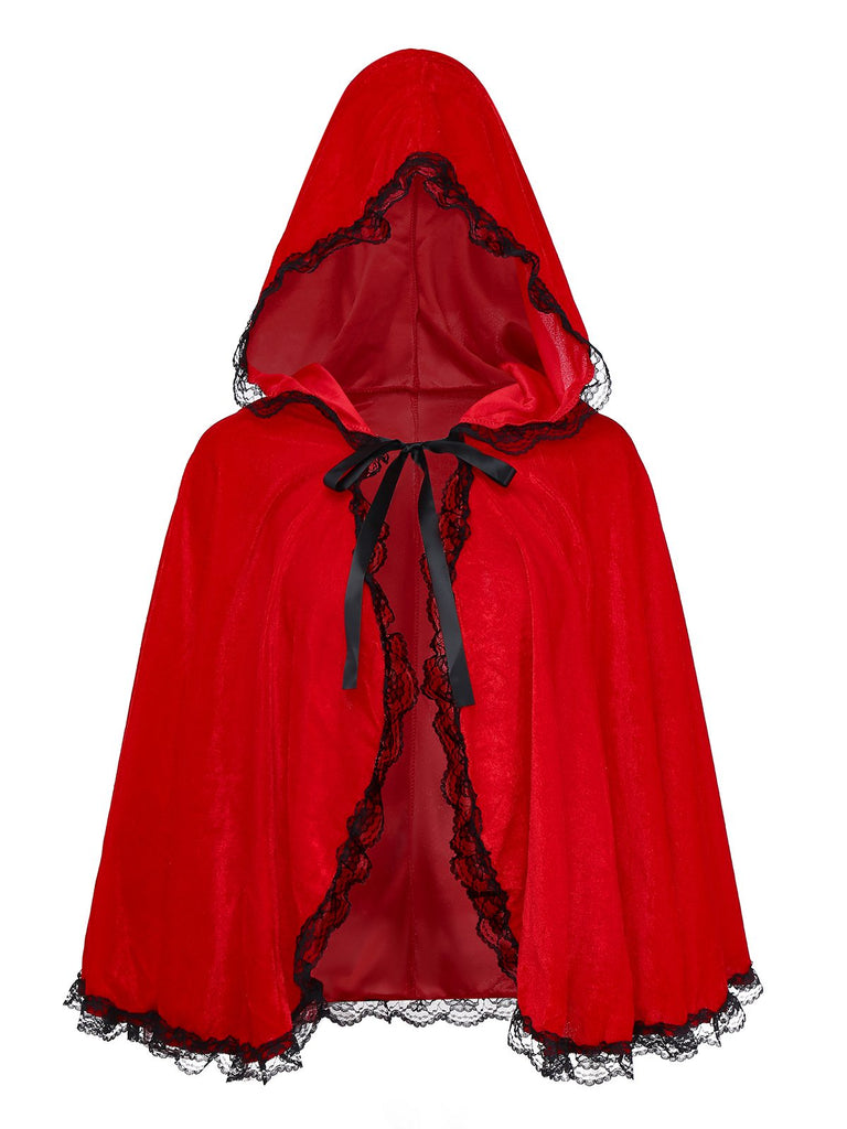 Red 1980s Velvet Lace Sequined Strapless Dress & Cape - vintage dress, retro fashion, elegant red