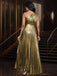 Gold 1980s Metallic One-Shoulder Pleated Party Dress - vintage dress, retro fashion, glamorous gold