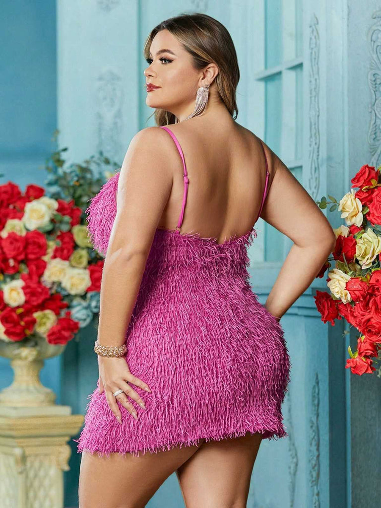 Rose Pink 1980s Fringed Spaghetti Strap Bodycon Dress - vintage dress, retro fashion