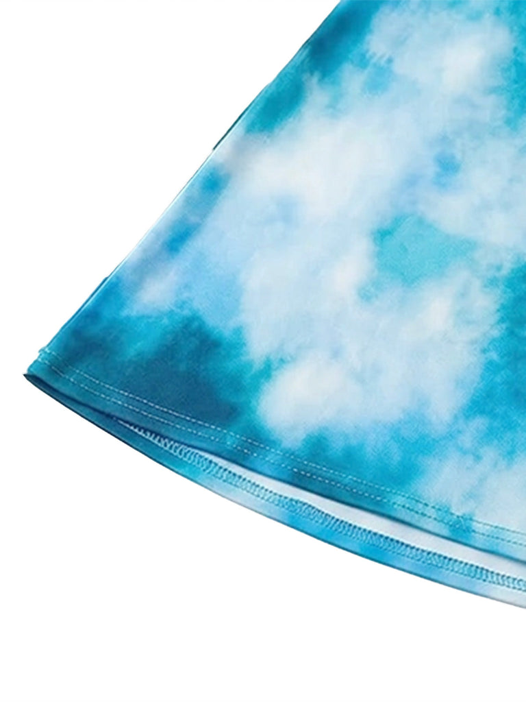 Sky Blue 1980s Tie-Dye Halter Cutout Backless Maxi Cover-Up Dress - vintage dress, retro fashion