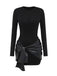 1980s Faux Leather Bow Long Sleeve Dress - vintage dress, retro fashion