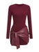 1980s Faux Leather Bow Long Sleeve Dress - vintage dress, retro fashion