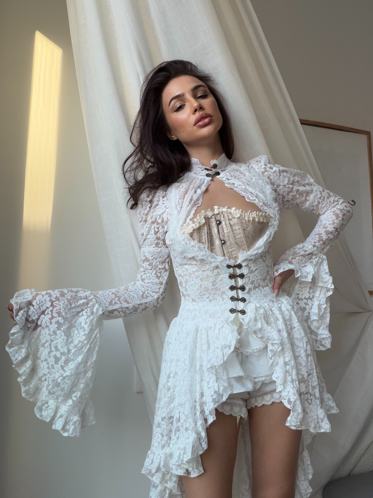 1980s Gigot Sleeve Victorian Lace Dress - vintage dress, retro fashion