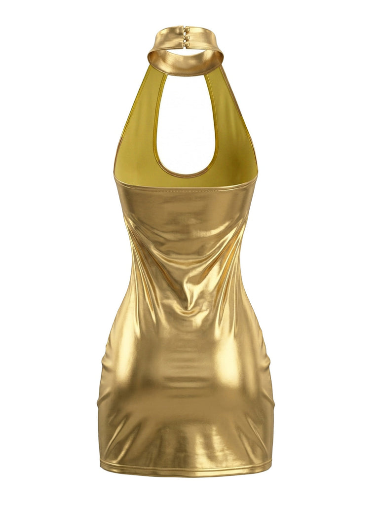 1980s Glossy Patent Leather Disco Dress - vintage dress, retro fashion for vintage lovers