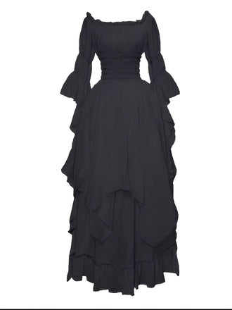1980s Gothic Bell Sleeve Irregular Hem Dress - vintage dress, retro fashion