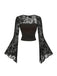 1980s Gothic Lace Mesh Bell Sleeve Top - vintage fashion, retro style