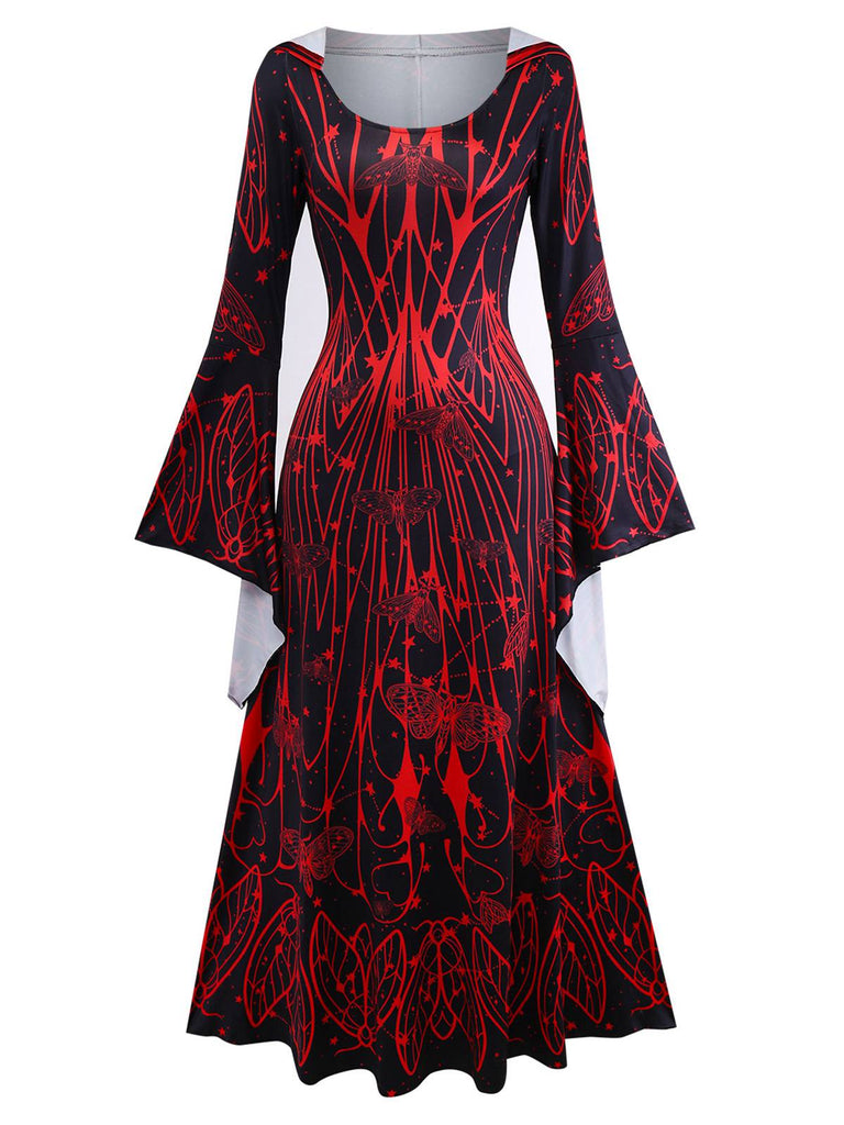 1980s Gothic Witch Bat Sleeve Hooded Dress - vintage dress, retro fashion