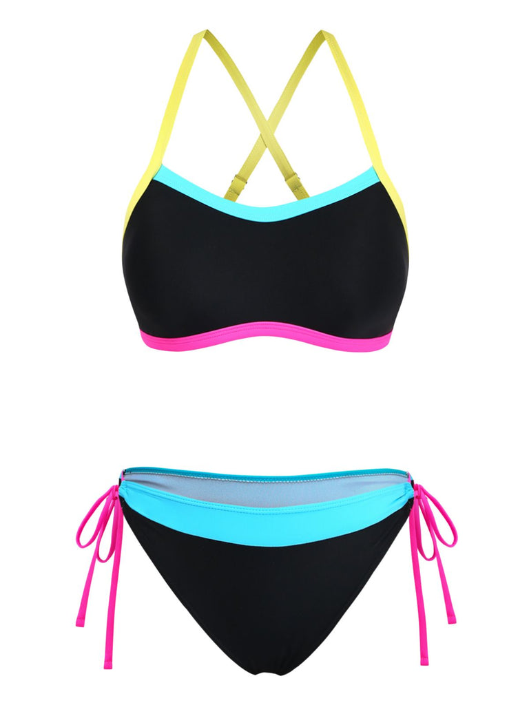 Black 1950s Patchwork Bikini Bikini Set 2