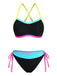 Black 1950s Patchwork Bikini Bikini Set 2