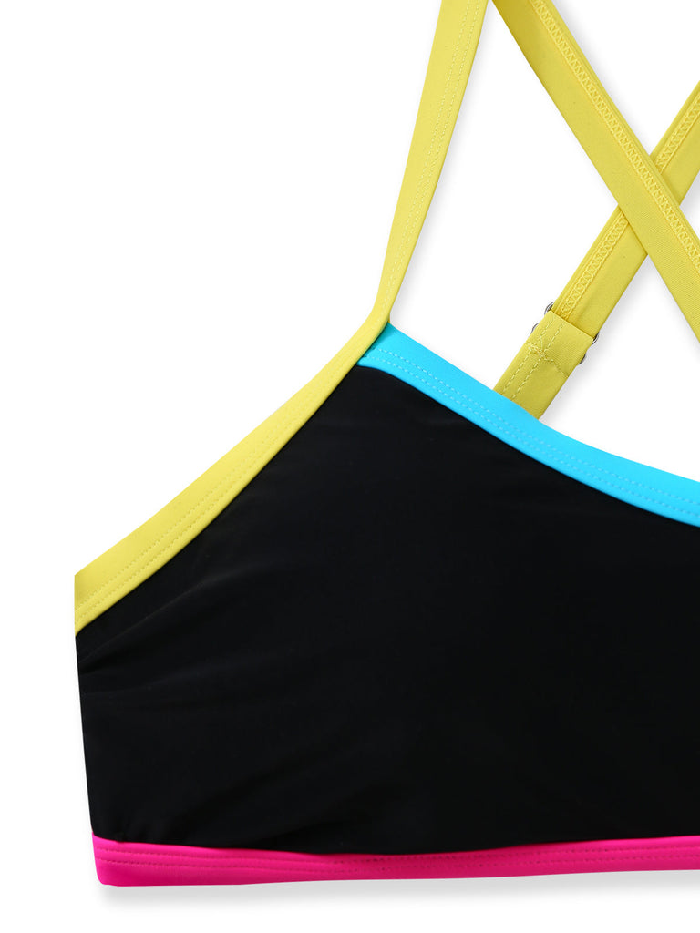 Black 1950s Patchwork Bikini Bikini Set 5