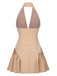 This 1980s Halter V-Neck Backless Sleeveless Solid Dress wraps her in 1980s elegance, one twirl at a time