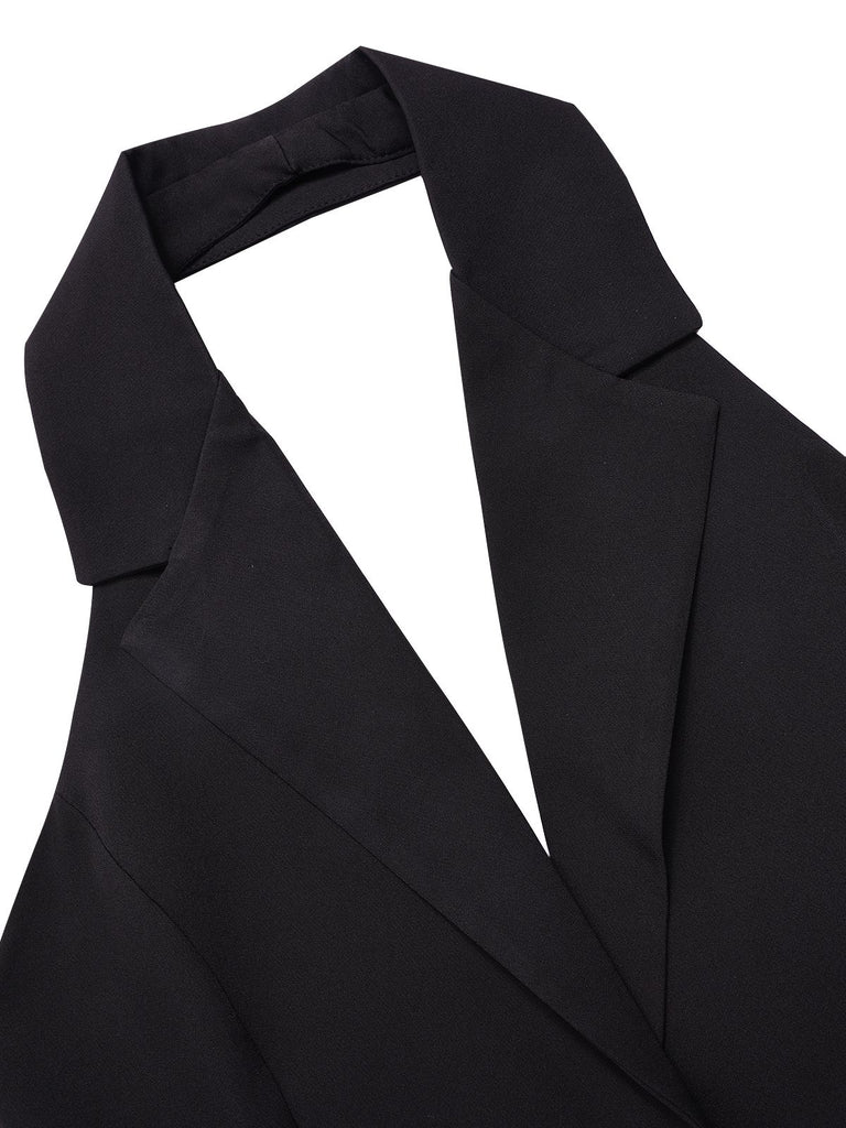 This 1980s Halter V-Neck Backless Sleeveless Solid Dress wraps her in 1980s elegance, one twirl at a time