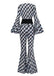 Black & White 1980s Houndstooth Bell Sleeve Jumpsuit - vintage jumpsuit, retro fashion, classic black