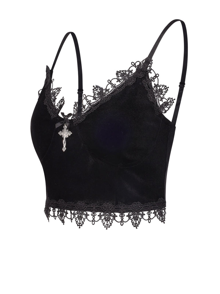 1980s Lace Patchwork Cross Crop Camisole, vintage fashion, retro style - perfect for women who love vintage and retro fashion