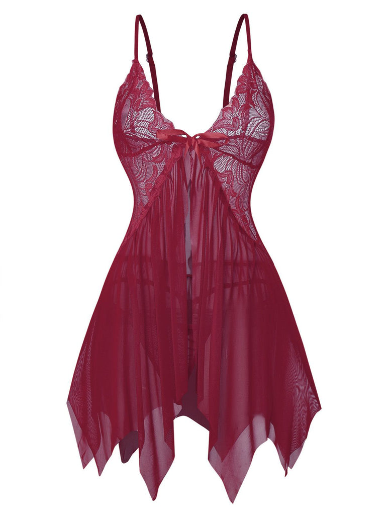 1980s Lace Satin Ribbon Babydoll Lingerie Set - vintage fashion, retro style