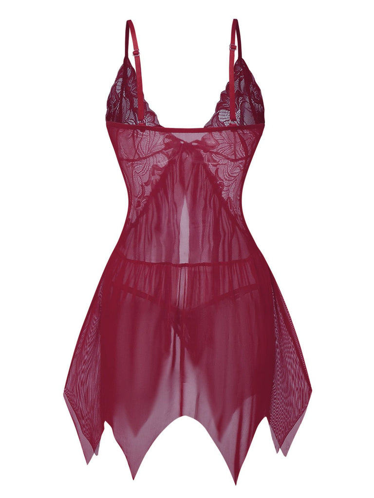 1980s Lace Satin Ribbon Babydoll Lingerie Set - vintage fashion, retro style
