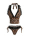 Brown 1980s Leopard Print Lace Trim Halter Tie Bikini Set - vintage swimsuit, pin-up swimwear for vintage lovers