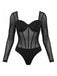 1980s Mesh Sheer Glitter Boned Long Sleeve Bodysuit - vintage fashion, retro style