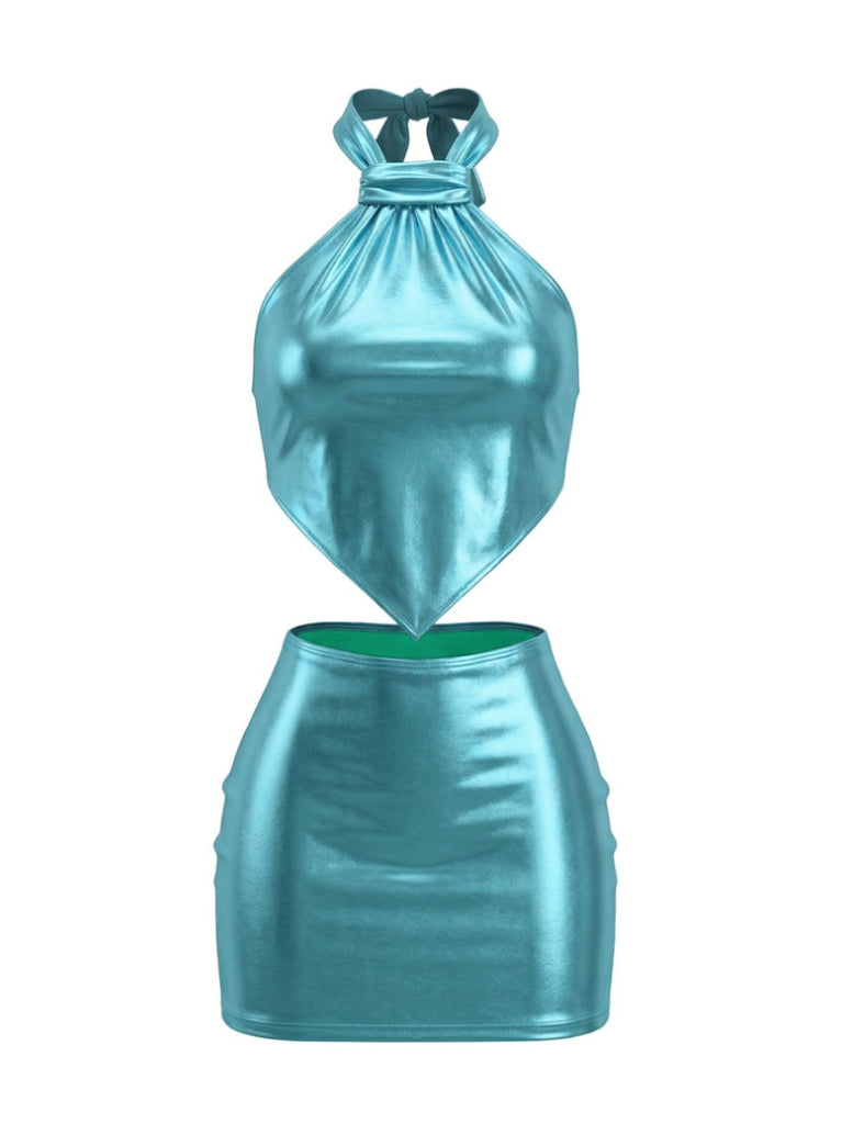 1980s Metallic Halter Tie Back Mini Dress: beautiful vintage dress, retro fashion, elegant style with timeless appeal