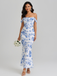 1980s Off-Shoulder Floral Mesh Bodycon Ruched Dress - vintage dress, retro fashion