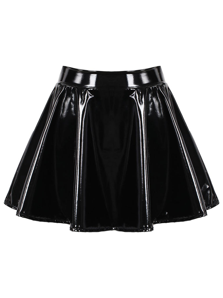 She sways in this 1980s Patent Leather Pleated Mini Skirt and it's pure 1980s magic