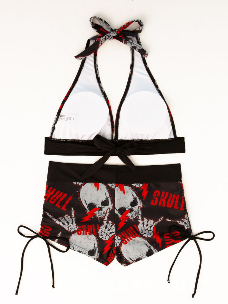 1980s Punk Halter Rock Skull Bikini Set, vintage swimsuit, pin-up swimwear - perfect for women who love vintage and retro fashion