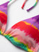 Rainbow 1980s Striped Backless Halter Bikini & High-Waist Shorts - vintage fashion, retro style