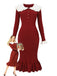 1980s Ribbed Ruffled Collar Midi Dress - vintage dress, retro fashion