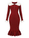 1980s Ribbed Ruffled Collar Midi Dress - vintage dress, retro fashion