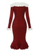 1980s Ribbed Ruffled Collar Midi Dress - vintage dress, retro fashion