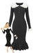 1980s Ribbed Ruffled Collar Midi Dress - vintage dress, retro fashion