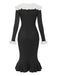 1980s Ribbed Ruffled Collar Midi Dress - vintage dress, retro fashion