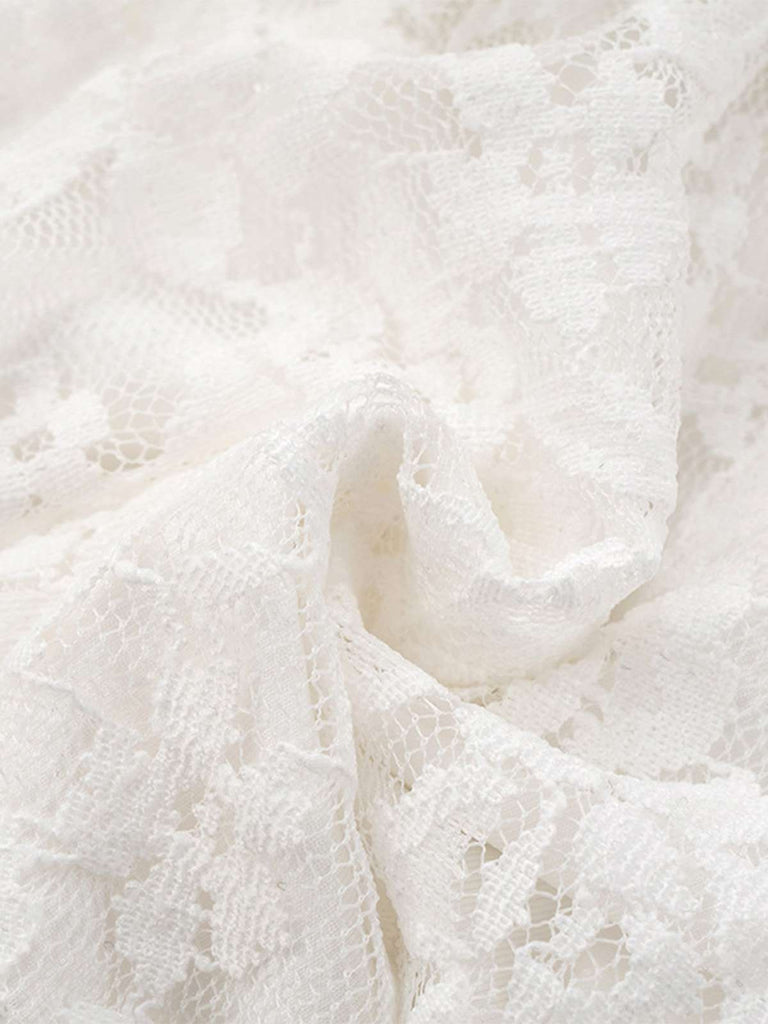 1980s Lace Ribbon Tie Ruffle Bell-Sleeve Romper Dress - vintage dress, retro fashion