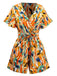 Multicolor 1980s V-Neck Abstract Print Belted Romper - vintage jumpsuit, retro fashion