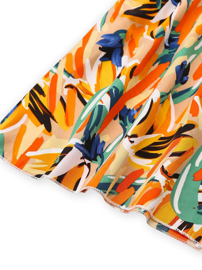 Multicolor 1980s V-Neck Abstract Print Belted Romper - vintage jumpsuit, retro fashion