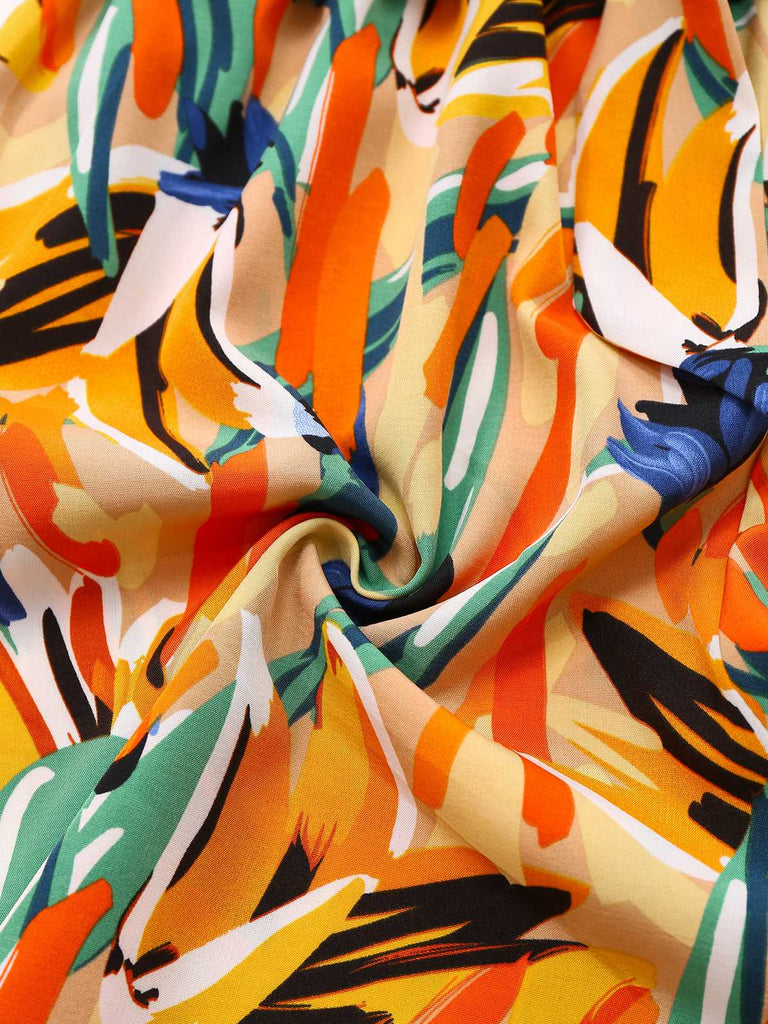 Multicolor 1980s V-Neck Abstract Print Belted Romper - vintage jumpsuit, retro fashion
