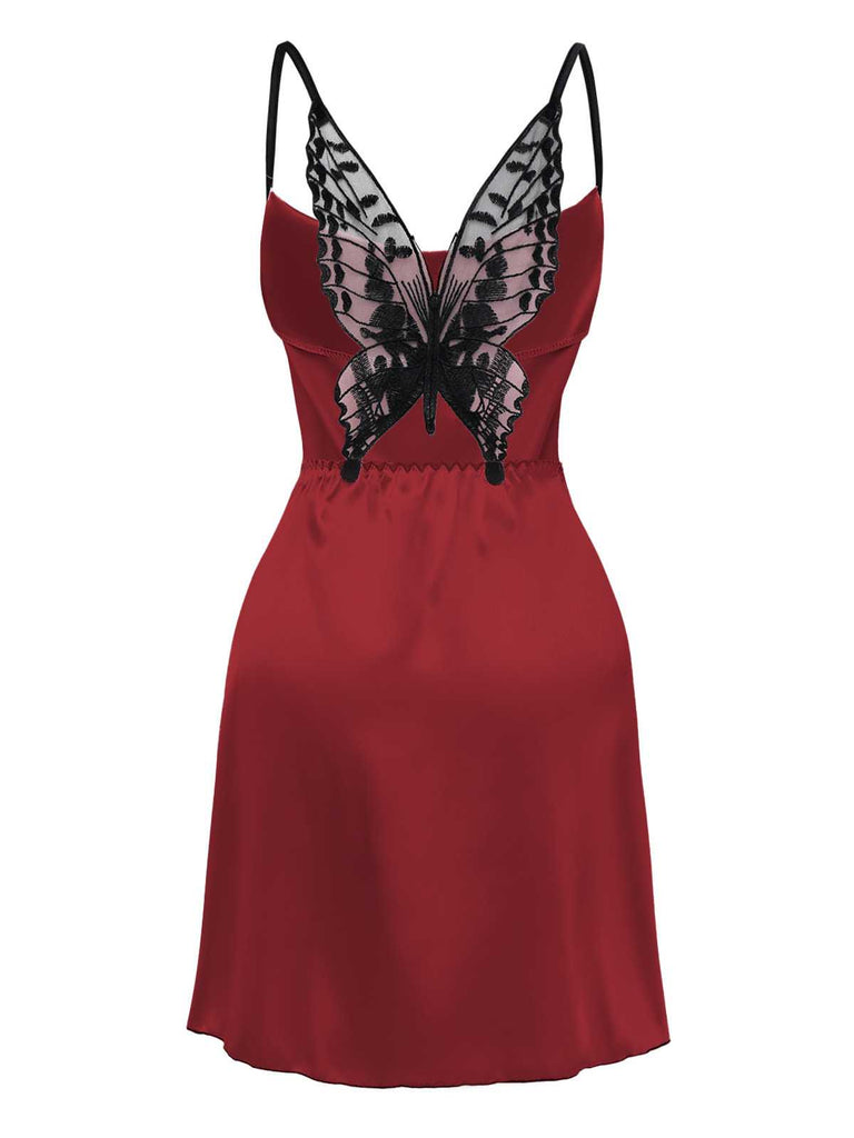 1980s Satin Slip Butterfly Lace Nightgown - vintage nightgown, retro sleepwear