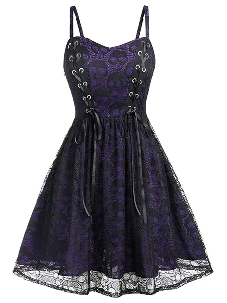 Wine Red 1980s Skull Pattern Gothic Style Dress, vintage dress, retro fashion - perfect for women who love vintage and retro fashion