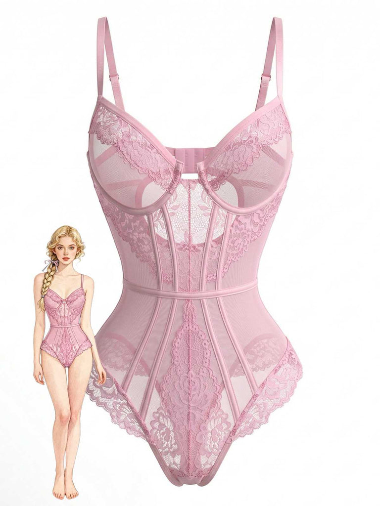 1980s Slip Floral Lace Bodysuit Lingerie - vintage lingerie, retro nightgown, elegant sleepwear for vintage lovers