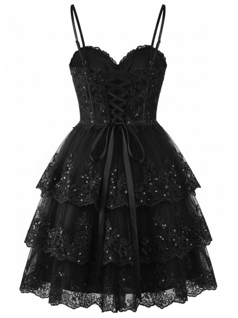 1980s Slip Sequin Lace Tiered Tulle Corset Dress - vintage dress, retro fashion, elegant red