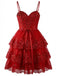 1980s Slip Sequin Lace Tiered Tulle Corset Dress - vintage dress, retro fashion, elegant red