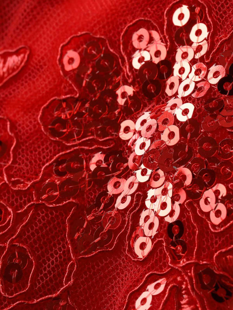 1980s Slip Sequin Lace Tiered Tulle Corset Dress - vintage dress, retro fashion, elegant red