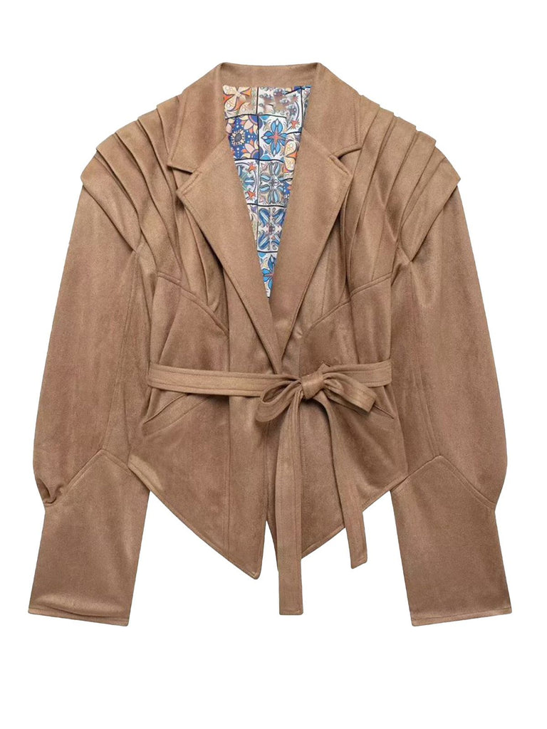 1980s Solid Button V-Neck Lace-Up Jacket - vintage fashion, retro style