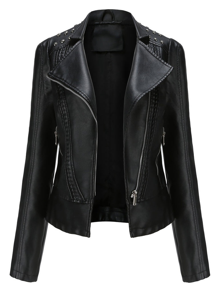 She throws on this 1980s Solid Lapel Leather Jacket and the city feels like 1980s Paris