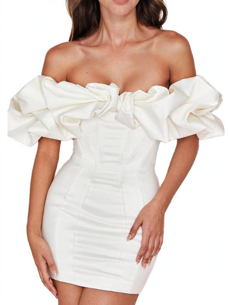 She slips into this 1980s Solid Off Shoulder Bodycon Dress and suddenly it's a 1980s daydream