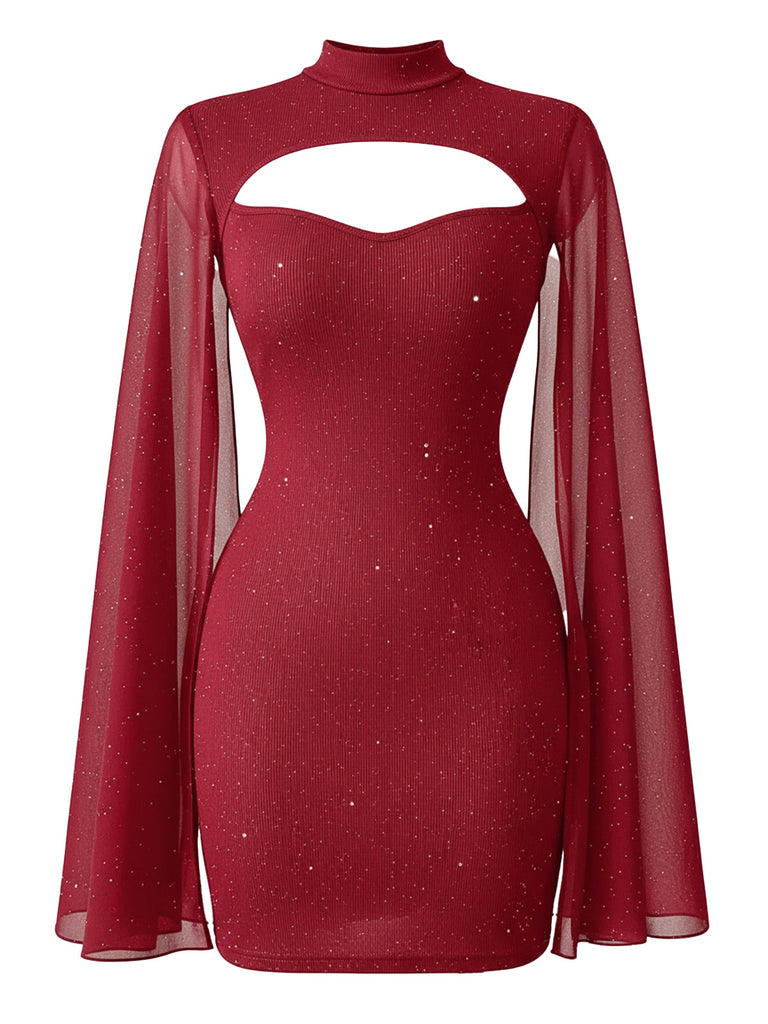 1980s Solid Pearl Chiffon Cape Bodycon Dress - vintage dress, retro fashion