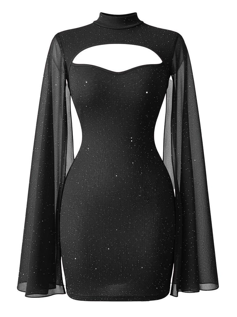 1980s Solid Pearl Chiffon Cape Bodycon Dress - vintage dress, retro fashion