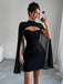 1980s Solid Pearl Chiffon Cape Bodycon Dress - vintage dress, retro fashion