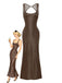 1980s Solid Sequined Mesh Buckle Square Neck Dress - vintage dress, retro fashion