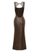 1980s Solid Sequined Mesh Buckle Square Neck Dress - vintage dress, retro fashion